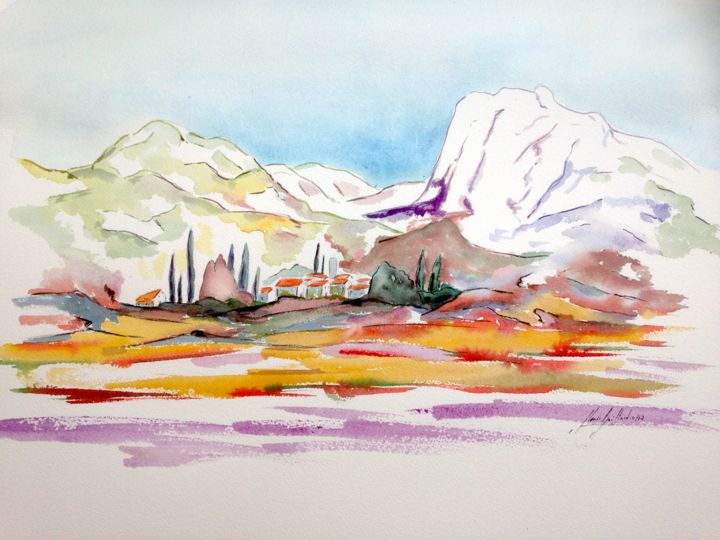 Malarstwo zatytułowany „Mont Ventoux” autorstwa Jean-Louis Gaillard, Oryginalna praca, Akwarela