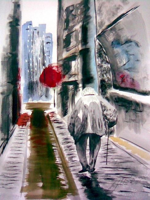 Peinture intitulée "Vieux sous la pluie" par Jean-Louis Gaillard, Œuvre d'art originale, Encre
