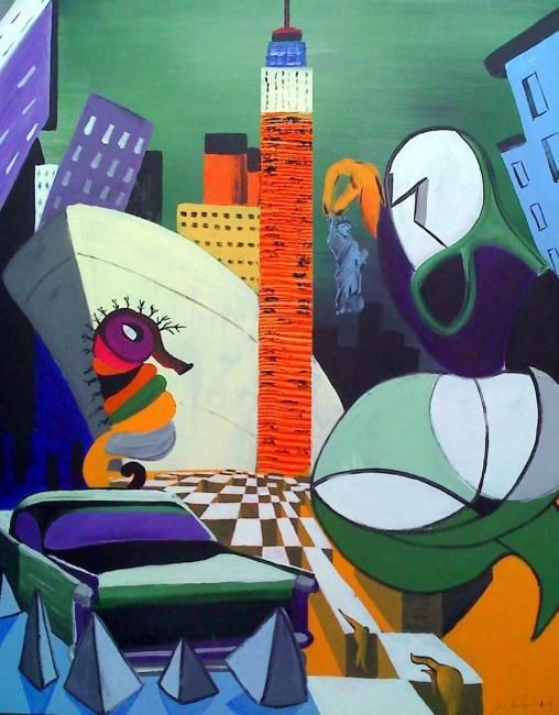 Painting titled "Déluge à N.Y" by Jean-Louis Gaillard, Original Artwork, Acrylic Mounted on Wood Stretcher frame