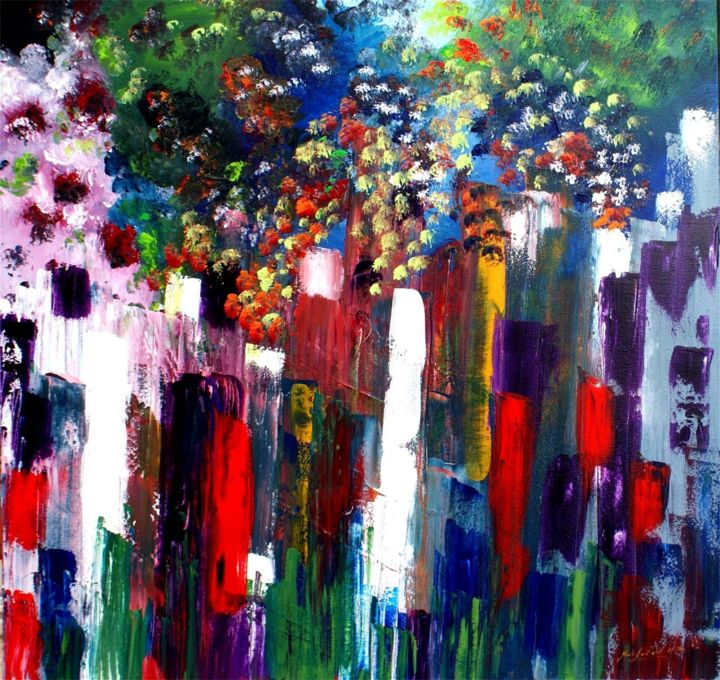 Painting titled "floralies urbaines" by Jean-Louis Gaillard, Original Artwork, Oil