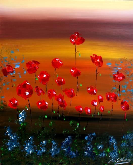 Painting titled "coquelicots rouges" by Jean-Louis Gaillard, Original Artwork