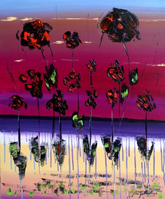 Painting titled "Coquelicots noirs" by Jean-Louis Gaillard, Original Artwork, Acrylic