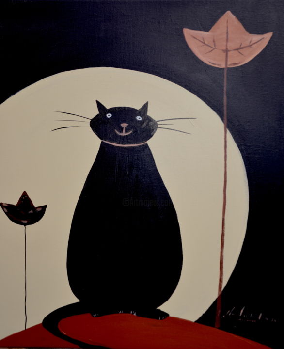 Painting titled "chat-pelle." by Jean-Louis Gaillard, Original Artwork, Acrylic Mounted on Wood Stretcher frame