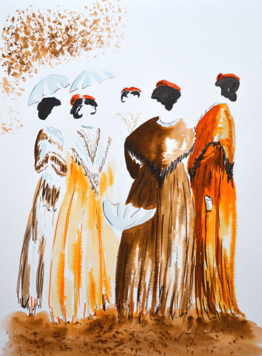 Peinture intitulée "les arlésiennes" par Jean-Louis Gaillard, Œuvre d'art originale, Encre