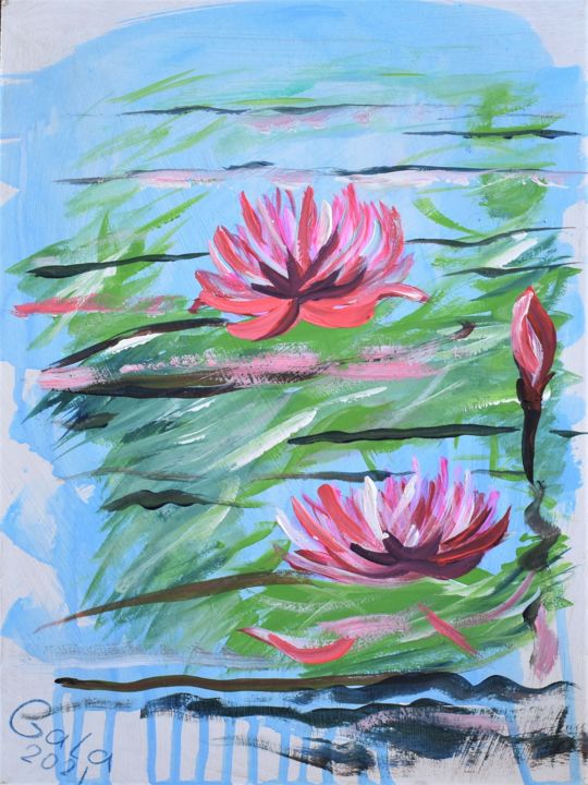 Картина под названием "lotus" - Galina Zulkarniaeva, Подлинное произведение искусства, Акрил
