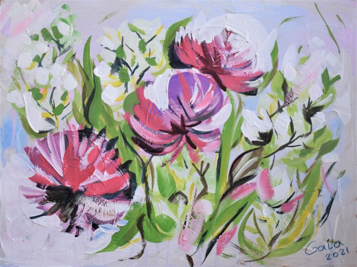 Pintura titulada "beautiful flowers" por Galina Zulkarniaeva, Obra de arte original, Acrílico