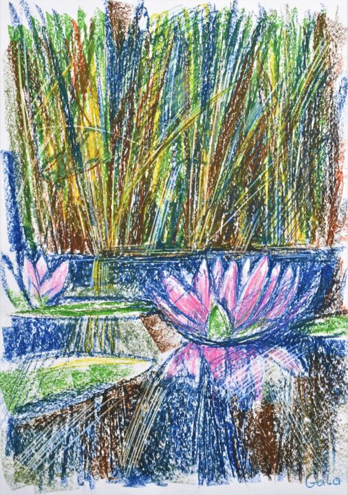 Drawing titled "Pink flower" by Galina Zulkarniaeva, Original Artwork, Pastel