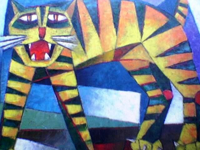 Painting titled "Sreaming Cat" by Juan Miguel Solomon, Original Artwork