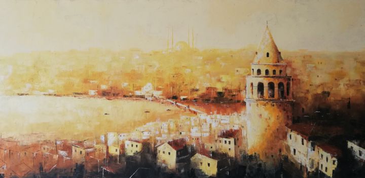 Peinture intitulée "İSTANBUL GALATA" par Galeri Bizon, Œuvre d'art originale, Acrylique