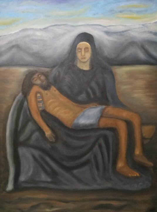 Painting titled "Pietá - Releitura" by Galeria Brownstone, Original Artwork, Oil