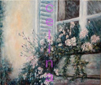 Pittura intitolato "claveles en ventana" da Celina Calle, Opera d'arte originale