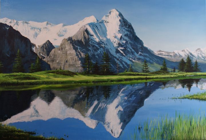 Painting titled "Eiger. Switzerland" by Jacek Paweł Siedlec, Original Artwork, Oil