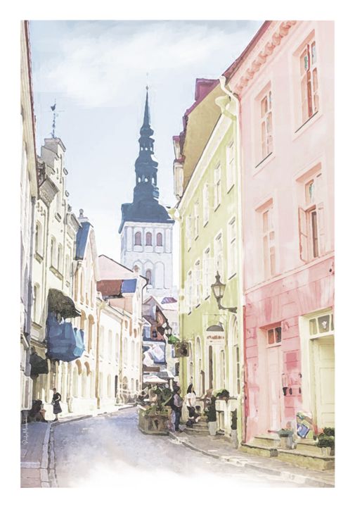 Artes digitais intitulada "Estonia Street" por Paula Machado, Obras de arte originais, Pintura digital