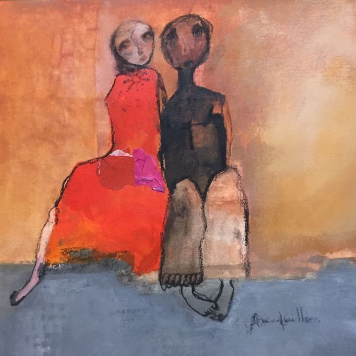 Peinture intitulée "La robe rouge" par Anne Guillon, Œuvre d'art originale, Acrylique Monté sur Panneau de bois