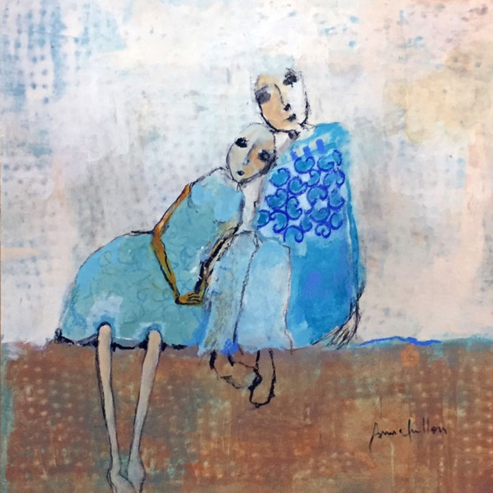 Painting titled "Sur le sable" by Anne Guillon, Original Artwork, Acrylic Mounted on Wood Panel