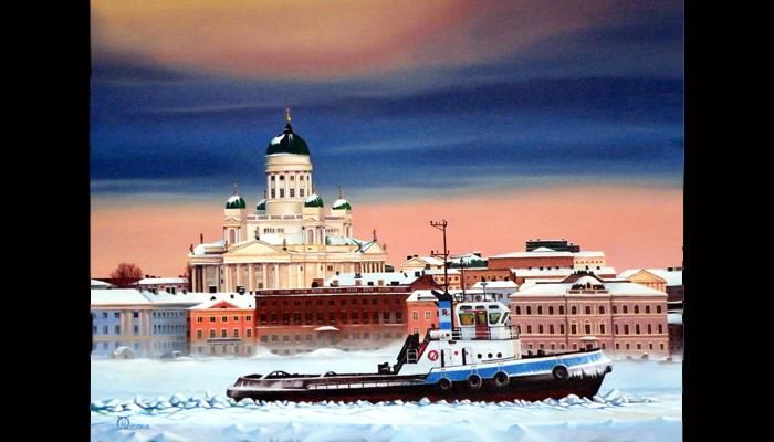 Peinture intitulée "Helsinki" par Didier Derre, Œuvre d'art originale, Huile