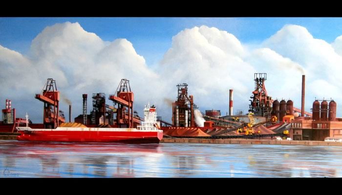 Pintura intitulada "Dunkerque Arcelormi…" por Didier Derre, Obras de arte originais, Óleo