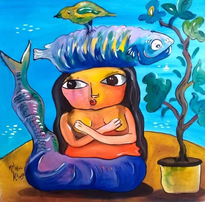 Painting titled "sirène" by Mohamed  Akram Khouja, Original Artwork, Acrylic