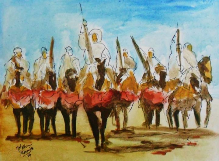 Peinture intitulée "chevaux" par Mohamed  Akram Khouja, Œuvre d'art originale, Huile