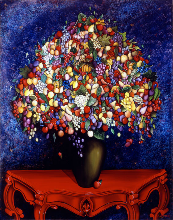 Peinture intitulée "bouquet-de-fruits" par Thierry Ligismond, Œuvre d'art originale
