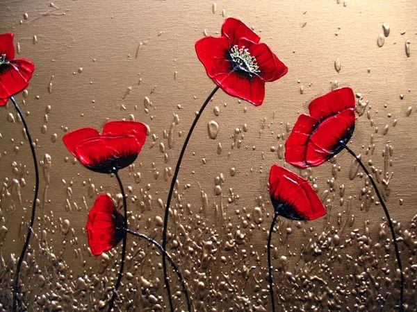 Malerei mit dem Titel "Vibrant Poppies" von Zineb Ait Addi, Original-Kunstwerk, Öl