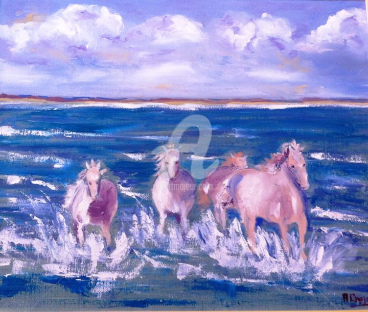 Peinture intitulée "Les chevaux" par Arlette Flécher, Œuvre d'art originale, Huile