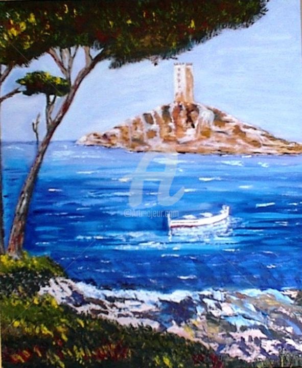 Painting titled "Le phare" by Arlette Flécher, Original Artwork