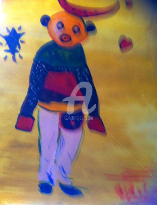 Painting titled "L'enfant clown" by Arlette Flécher, Original Artwork, Oil