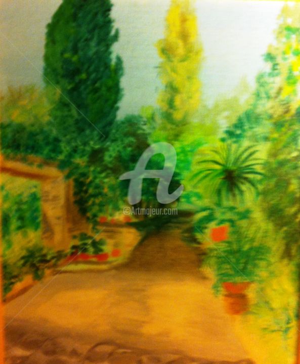 Картина под названием "Mon petit jardin" - Arlette Flécher, Подлинное произведение искусства, Масло