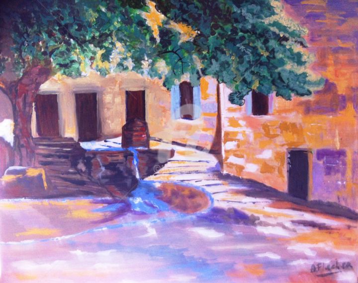 Painting titled "Le lavoir de Solliè…" by Arlette Flécher, Original Artwork, Oil