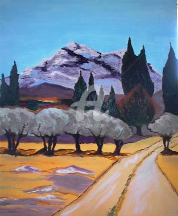 Painting titled "Sur la route des Al…" by Arlette Flécher, Original Artwork, Oil