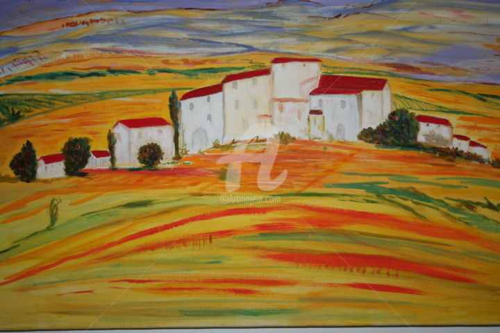 Pintura titulada "Un village en Prove…" por Arlette Flécher, Obra de arte original, Oleo