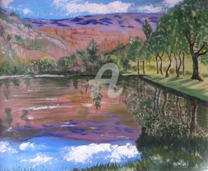 Painting titled "Le lac de Mauléon B…" by Arlette Flécher, Original Artwork, Oil