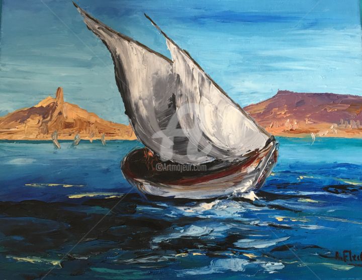 Peinture intitulée "Voilier maritime" par Arlette Flécher, Œuvre d'art originale, Huile