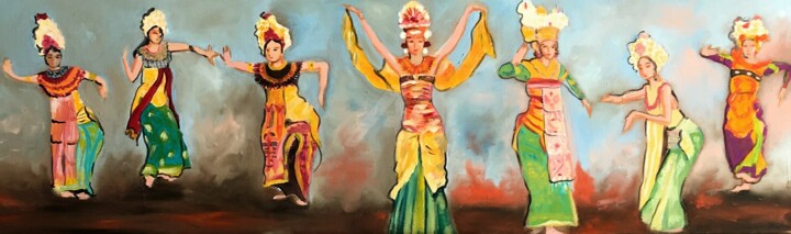 Painting titled "Danseuses balinaises" by Arlette Flécher, Original Artwork, Oil