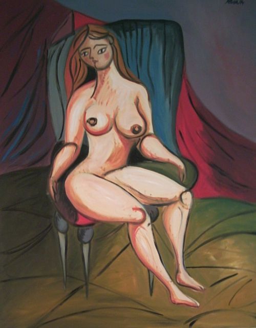 Peinture intitulée "femme nue assise" par Alban Maurier, Œuvre d'art originale, Huile