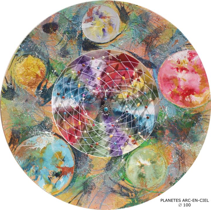 Peinture intitulée "PLANETES ARC-EN-CIEL" par Marina Hugues, Œuvre d'art originale, Acrylique