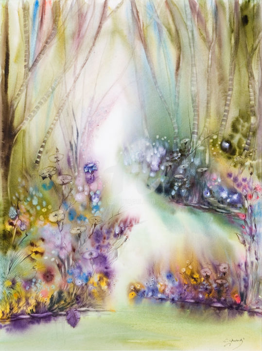 Pintura titulada "chemin-vers-l-imagi…" por Chantal Grimb', Obra de arte original, Acuarela