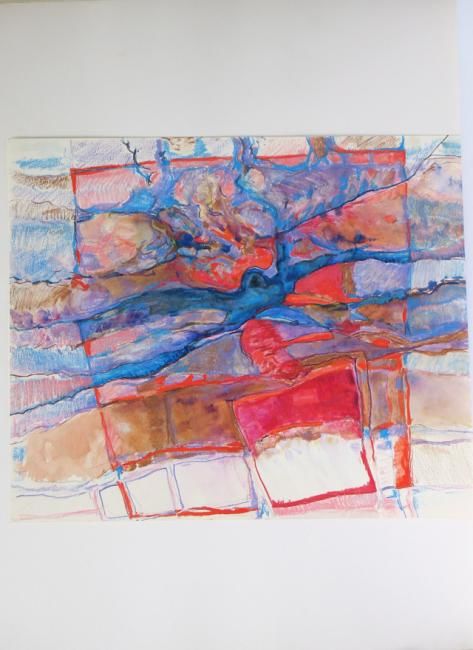Dessin intitulée "En bleu et rouge 2" par Jean Kerinvel, Œuvre d'art originale, Autre