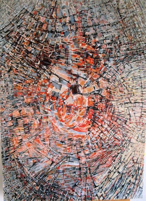 Картина под названием "Cosmogonie rouge no…" - Jean Kerinvel, Подлинное произведение искусства, Масло