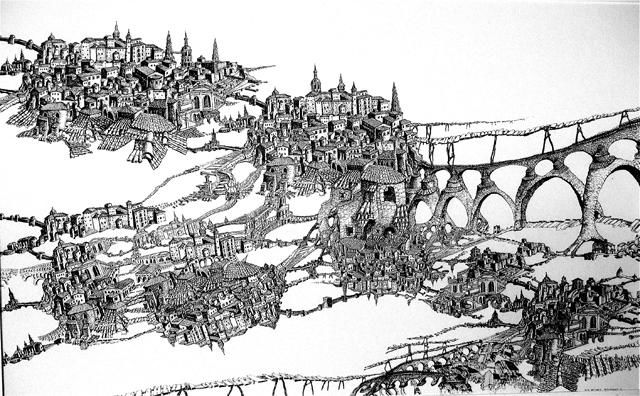 Drawing titled "Ville en archipel" by Jean Kerinvel, Original Artwork, Other