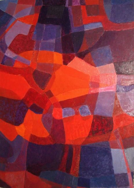 Peinture intitulée "Composition en roug…" par Jean Kerinvel, Œuvre d'art originale, Huile