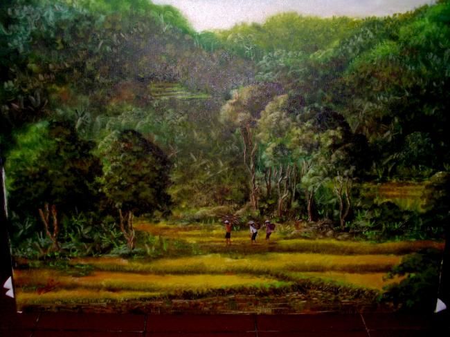 Painting titled "javanese panorama" by Yongkie, Original Artwork, Oil