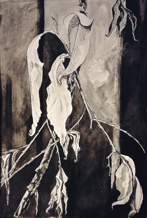 Schilderij getiteld "Листья осенью" door Galina Gonharova, Origineel Kunstwerk, Gouache