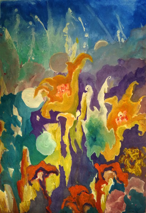 Painting titled "Цветы из сна" by Galina Gonharova, Original Artwork, Gouache