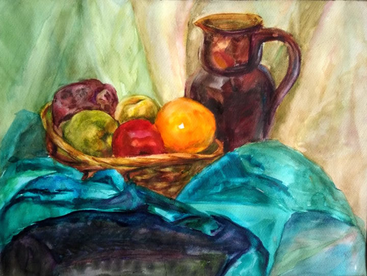 Malerei mit dem Titel "Натюрморт с фруктами" von Galina Gonharova, Original-Kunstwerk, Aquarell