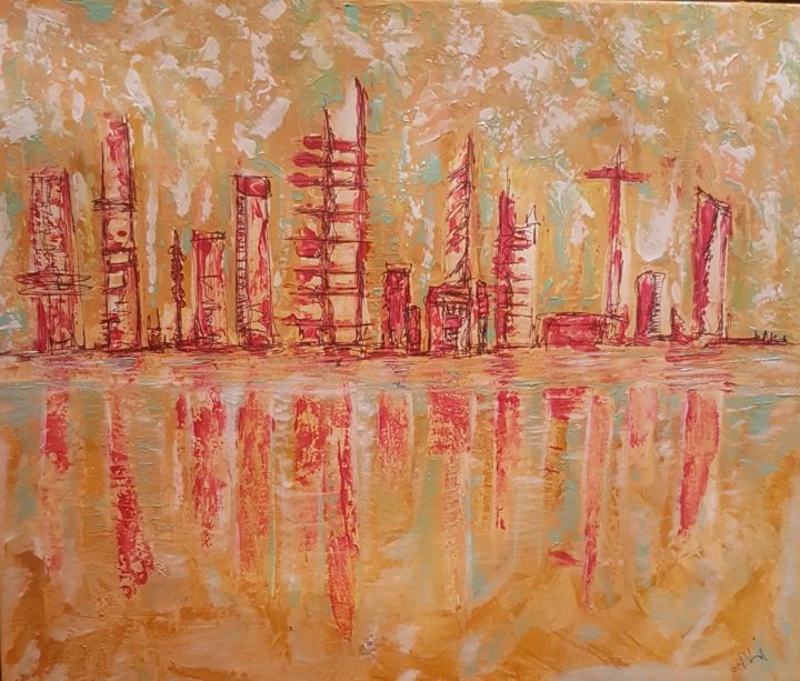 Painting titled "Town" by Gali Dpy, Original Artwork, Acrylic