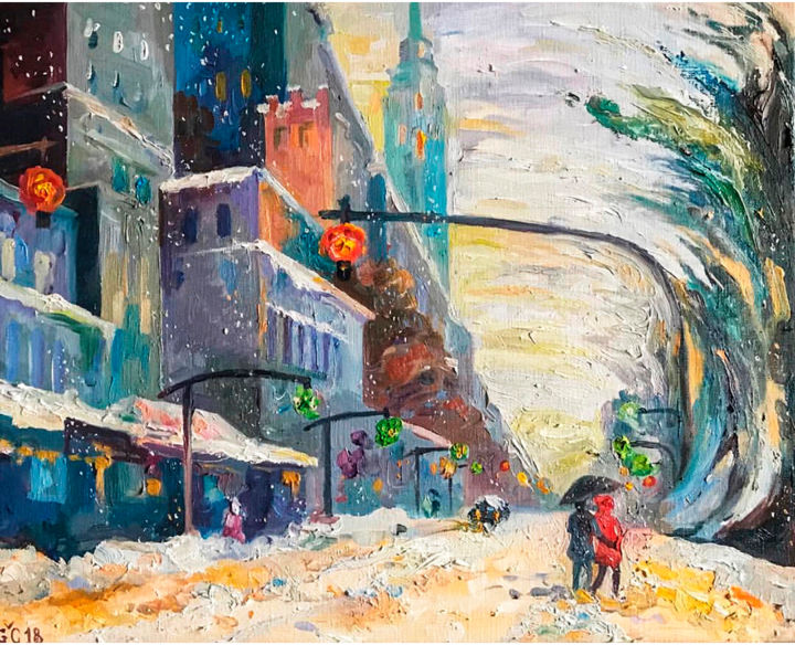 绘画 标题为“The snow on the city” 由Galia Caren, 原创艺术品, 油