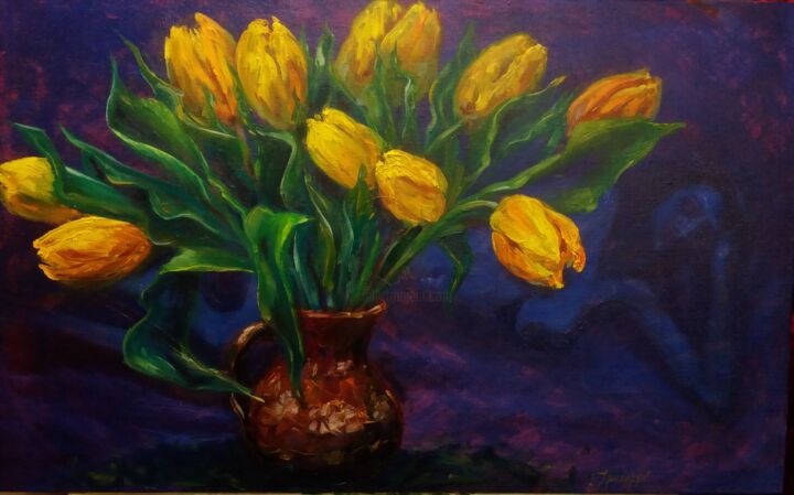 Painting titled "Bouquet with Secret" by Galina Grygoruk, Original Artwork, Oil