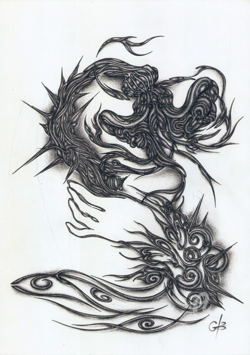 Zeichnungen mit dem Titel "Gift" von Galina Houssam Eddine, Original-Kunstwerk, Bleistift
